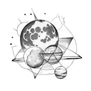 planets and moons inside 3 triangles and planet path circles around  tattoo design idea