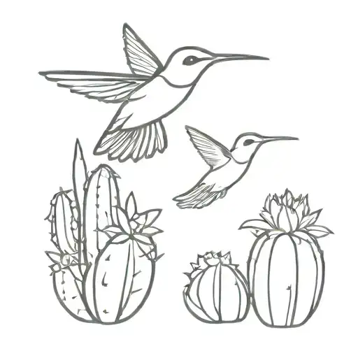 A small tattoo of a hummingbird hovering over a blooming cactus tattoo design idea