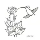 A small tattoo of a hummingbird hovering over a blooming cactus tattoo design idea