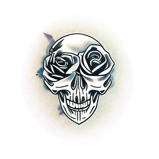 a skull with roses and a dagger tattoo design idea