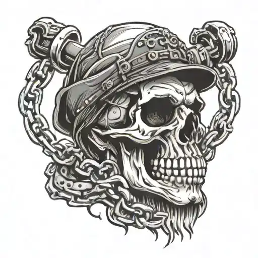 truck driver skull with chains tattoo design idea