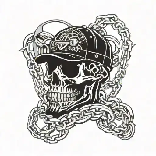 truck driver skull with chains tattoo design idea