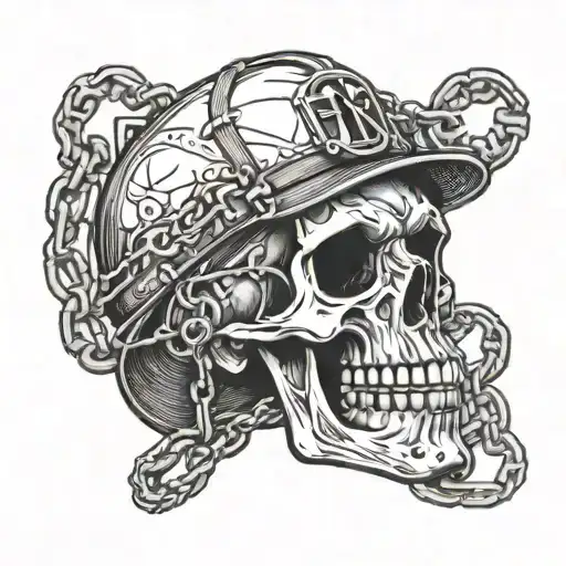 truck driver skull with chains tattoo design idea