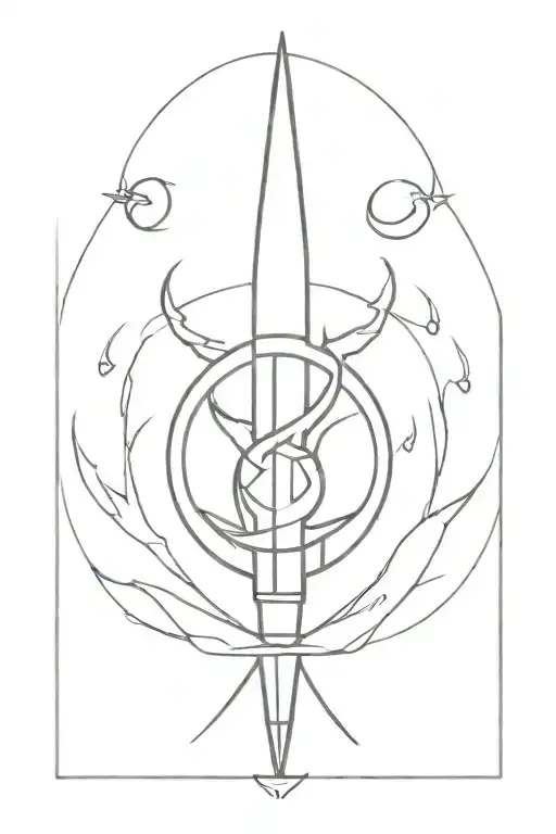 fire torch shaped like a dagger at the bottom + triple moon symbol tattoo design idea