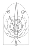 fire torch shaped like a dagger at the bottom + triple moon symbol tattoo design idea