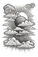 clouds with sun rays tattoo design idea
