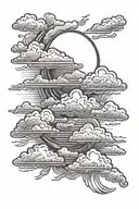 clouds with sun rays tattoo design idea