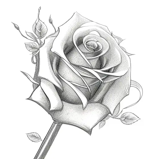 sword surrounded with roses and a cross tattoo design idea