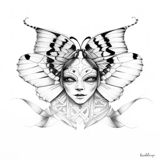 Butterfly sitt Two faces as wings tattoo design idea