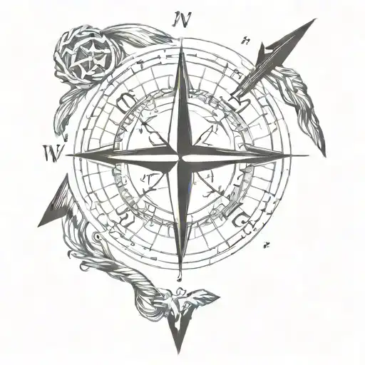 compass with arrow from north to south with anchor on south  tattoo design idea