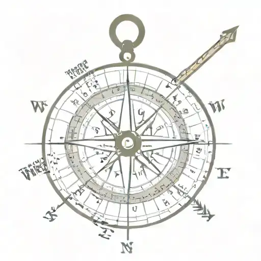 Compass with arrow from south to north with anchor hanging from the south point  tattoo design idea