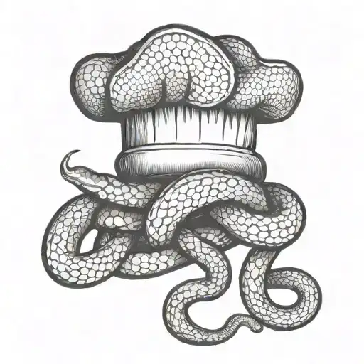 Create a chef's hat with intertwined snakes as a symbol of passion for cooking tattoo design idea