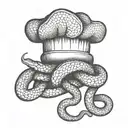 Create a chef's hat with intertwined snakes as a symbol of passion for cooking tattoo design idea