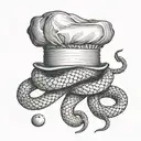 Create a chef's hat with intertwined snakes as a symbol of passion for cooking tattoo design idea