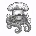 Create a chef's hat with intertwined snakes as a symbol of passion for cooking tattoo design idea