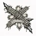 simple cross with 10/13/21  and survivor written next to it on forearm tattoo design idea