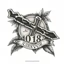 simple cross with 10/13/21  and survivor written next to it on forearm tattoo design idea