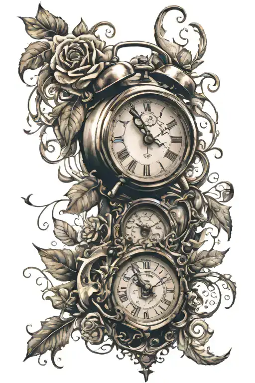 birthday clock surrounded by date and time clock tattoo design idea
