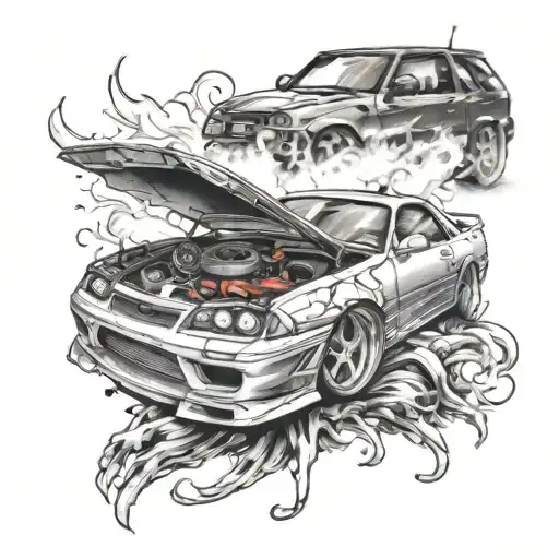 drift car drifting gangsta mafia scene tattoo design idea