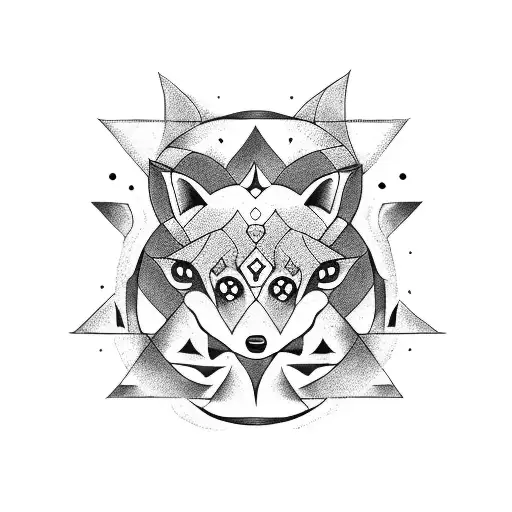 two foxes around the red sun tattoo design idea