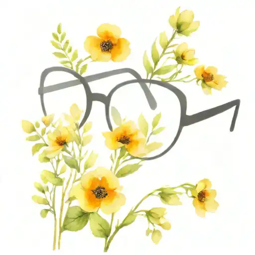 black eyeglass with coloured flower bouquet tattoo design idea