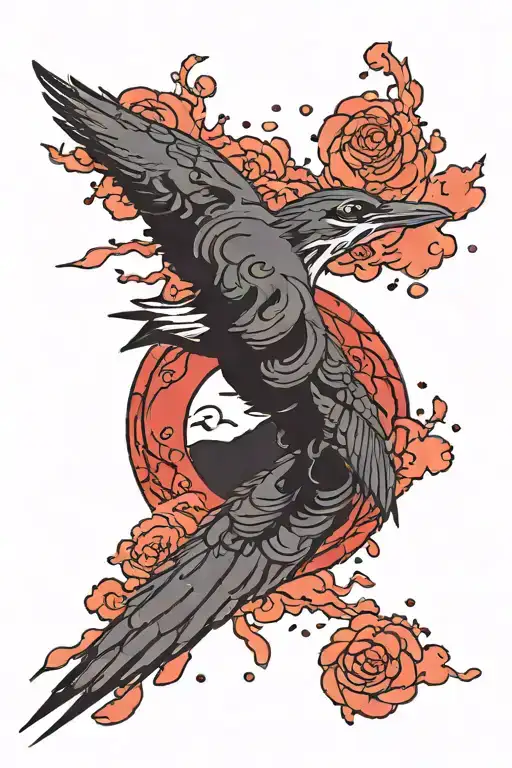 itachi mangekyou sharingan as moon reflecting on a lake with akatsuki clouds and itachi crows in the sky tattoo design idea