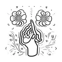 A simple and elegant tattoo of a hand signing the American Sign Language I love you symbol, with a trail of colorful flowers flowing from the fingertips tattoo design idea