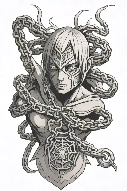 kurapika chain with spider  on shoulder tattoo design idea