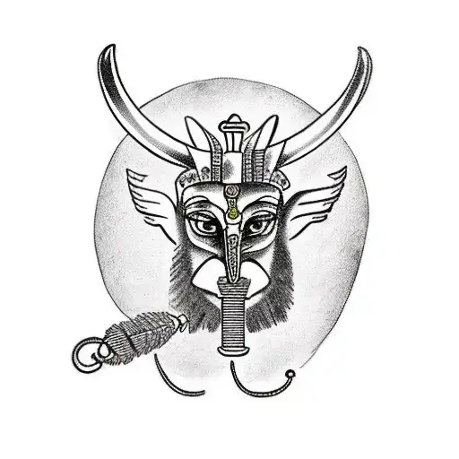 Anubis playing a lyre in a Greek temple tattoo design idea