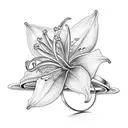 stargazer Lily growing from set of wedding rings tattoo design idea