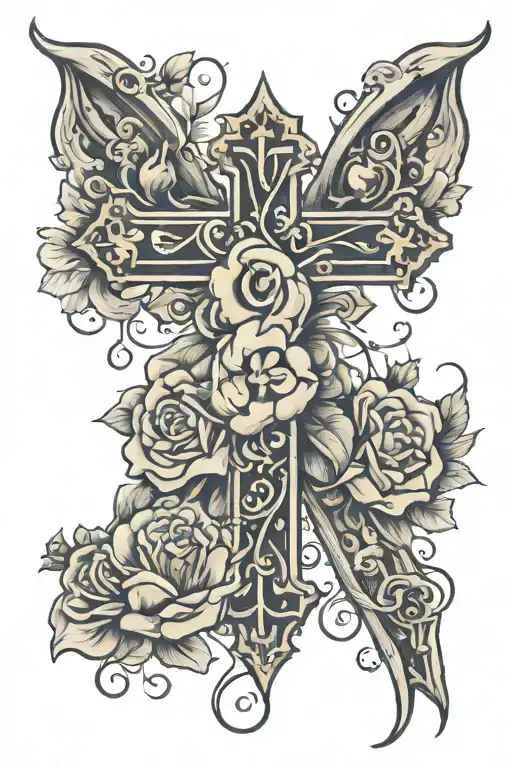 cross with "love first" along the length of it  tattoo design idea