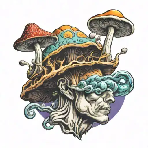 psychedelic mushroom coming out of head tattoo design idea