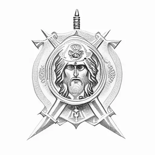 San Judas with saint benedict medal tattoo design idea