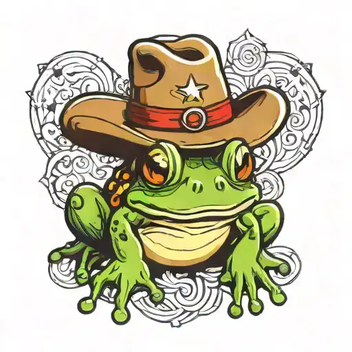 funny frog cowboy hat tattoo design idea