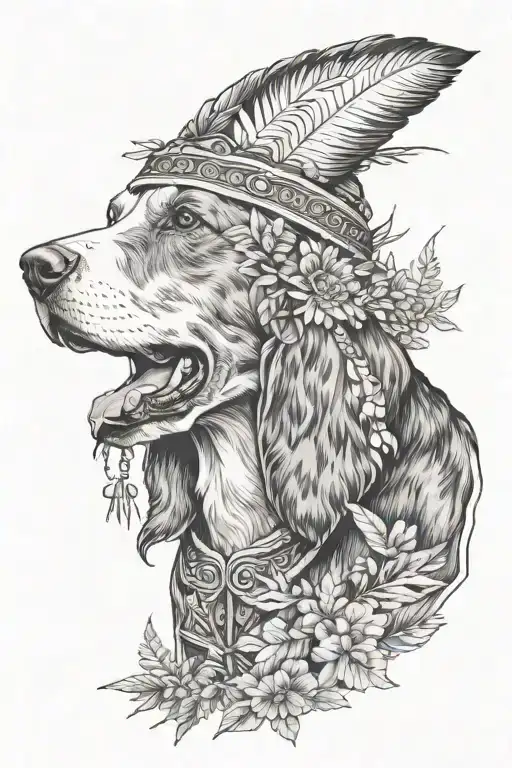 beagle dog shaman style in forest landscape tattoo design idea
