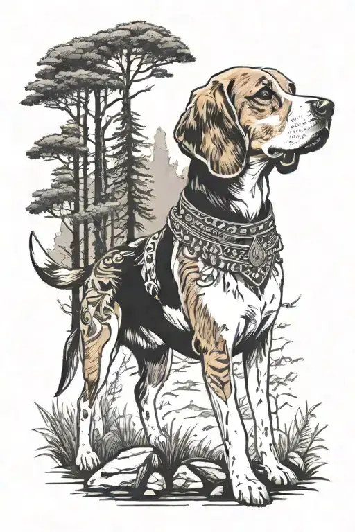 beagle dog shaman style in forest landscape tattoo tattoo design idea