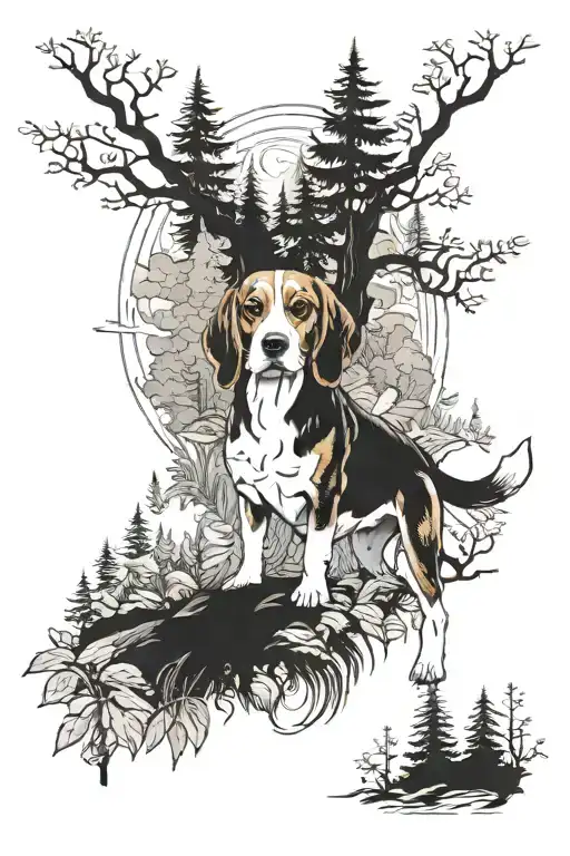 beagle dog shaman style in forest landscape tattoo tattoo design idea