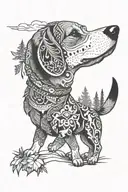 beagle dog shaman style in forest landscape tattoo design idea