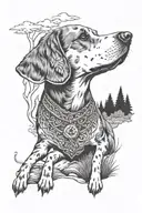beagle dog shaman style in forest landscape tattoo design idea