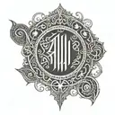 A stylized design incorporating the initials D&W and the numbers 491 with the runic symbol for wealth (Fehu) tattoo design idea