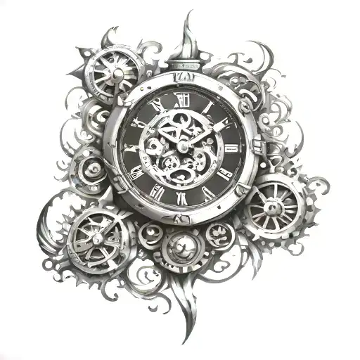 timepiece merging tattoo design idea
