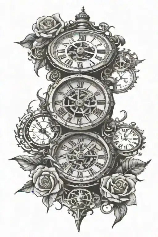timepiece merging tattoo design idea