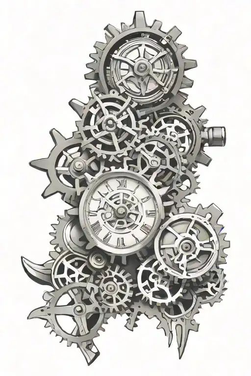 timepiece intricately designed mechanical gear tattoo design idea