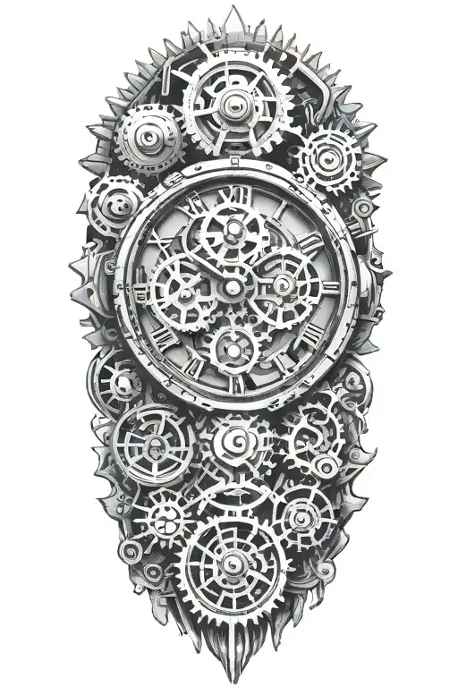 timepiece intricately designed mechanical gear tattoo design idea
