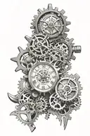 timepiece intricately designed mechanical gear tattoo design idea