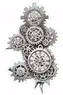 timepiece intricately designed mechanical gear tattoo design idea