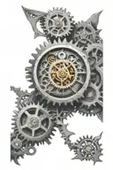 timepiece intricately designed mechanical gear intertwined tattoo design idea