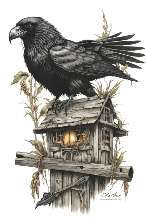  main crow, and in the background a scarecrow tattoo design idea
