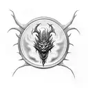 Combine the Elden Ring logo with a dragon in a surrealistic Japanese style tattoo design idea