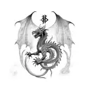 Combine the Elden Ring logo with a dragon in a surrealistic Japanese style tattoo design idea